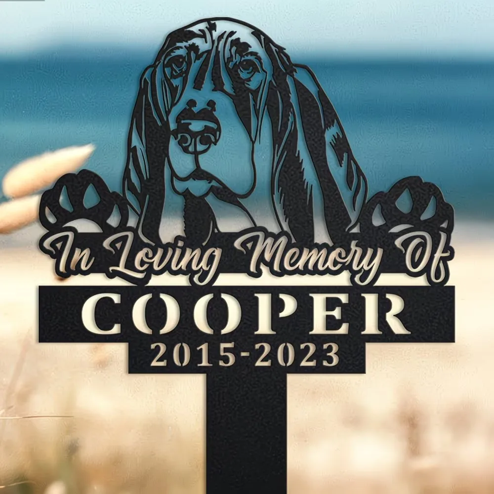 Custom Basset Hound Memorial Stake - Metal Outdoor Decoration, 