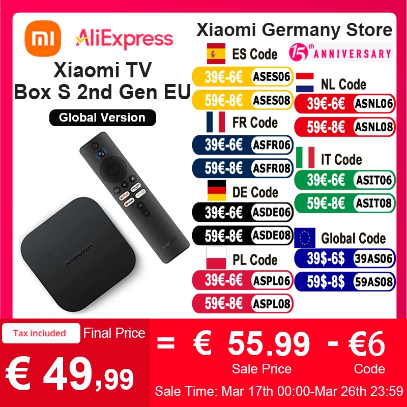 Xiaomi Mi TV Box S 2nd Gen Global Version 4K Ultra HD BT5.2 2GB 8GB Google TV Google Assistant Smart TV Box