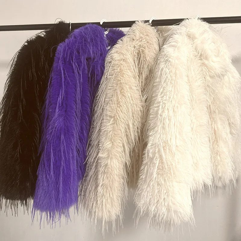 Short Solid Faux Fur Women's Autumn Winter New Designer Fringe Eco Fur Purple Coat 2
