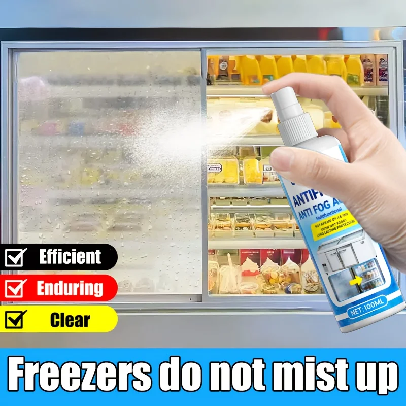 

100ML Anti-Fog Spray for Display Cabinets, Cake Cabinet Dehumidifier, Long-Lasting Clear View, Suitable for Fridge, Car, Glasses