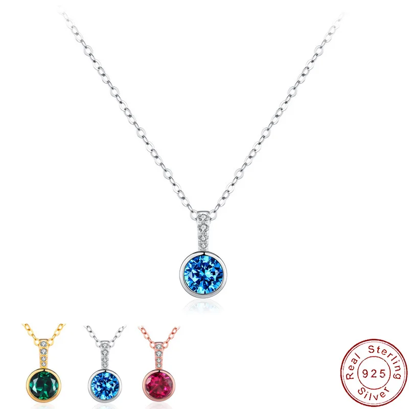 

European Pave AAA Emerald Zircon Round Pendant S925 Sterling Silver Necklace Clavicular Chain For Women Birthday Gift Jewelry