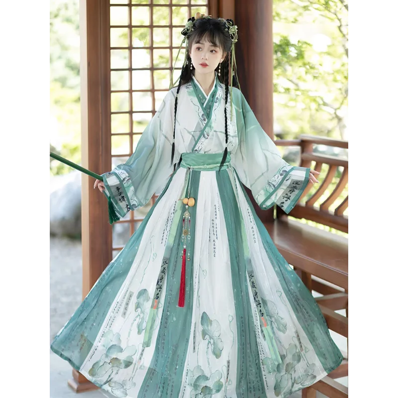 

Women Chinese Traditional Hanfu Costumes Ancient Clothes Wei Jin Dynasty Crossed Collars Princess Folk Dance Dresse