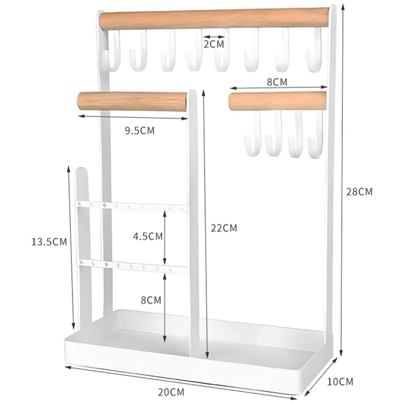 Jewelry Organizer Stand Necklace Holder, Jewelry Tower Rack with Earring Tray and Holes, Necklaces Hanging Tree Display