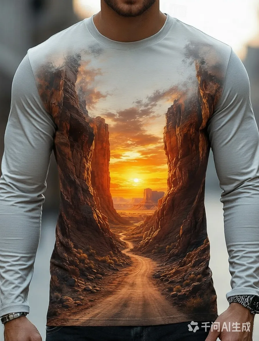 Men's Long Sleeve T-Shirt 3D Full Print Nature Landscape Ocean Wave Mountain Wolf Motorcycle Volcano Scenery Crew Neck Street