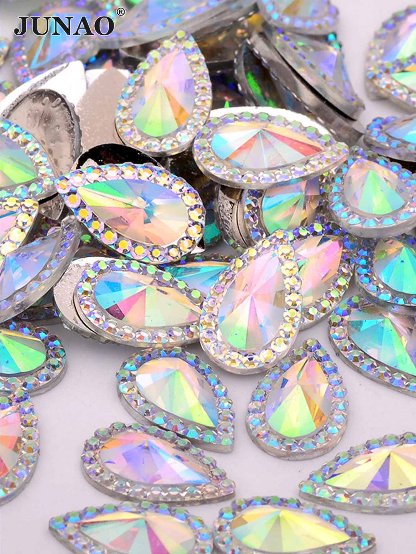 JUNAO 13*18mm 16*30mm kryształ AB spadek dżetów aplikacja Flaback żywica klejnoty nie hotfix kryształowe kamienie DIY diament Strass