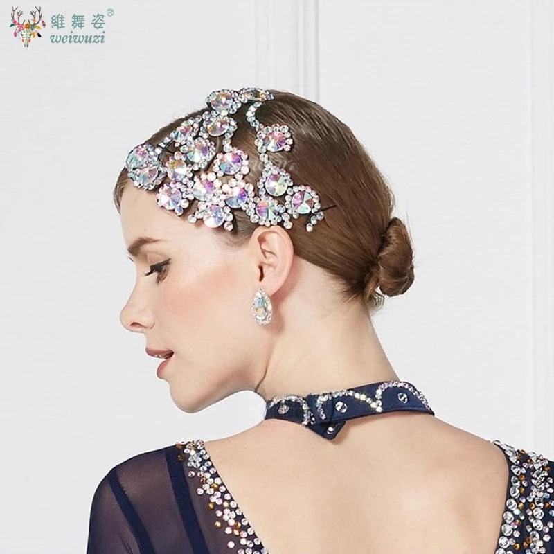 Latin Dance Competition Accessories AB Stones Headwear Modern Dancing Social Dance Performance Ornaments Head Flower Hairpin