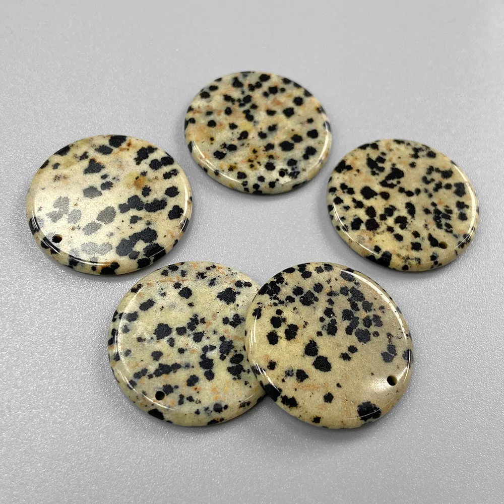 Fashion 30MM Natural Round Dalmatian Gem Stone Pendant Black Dot Jaspers Slice Charms for Jewelry Making DIY Necklaces Accessory