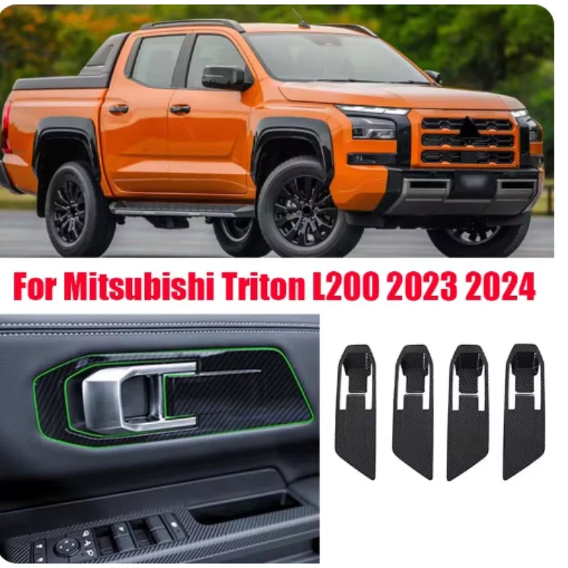 For Mitsubishi Triton L200 2023 2024 Car Inner Armrest Handle Cover Trim Decoration Door Bowl Protector Auto Accessories