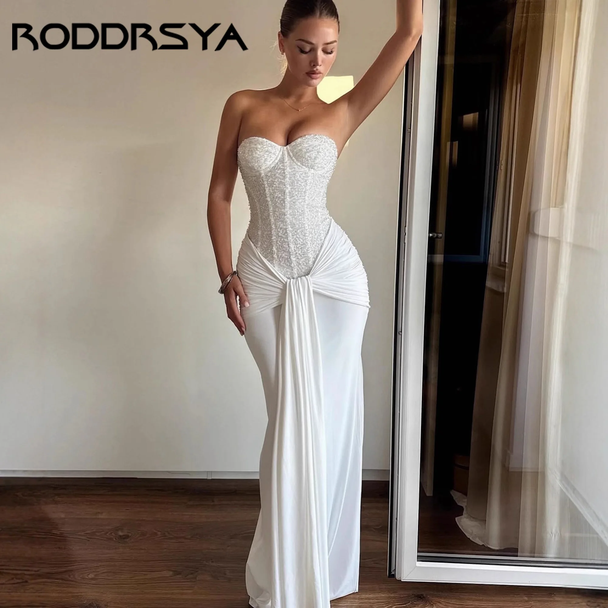 

Women's New Fashionable Sexy European And American Dress With Ribbon Slimming Wedding Dress Sequin Strapless Dress Customized