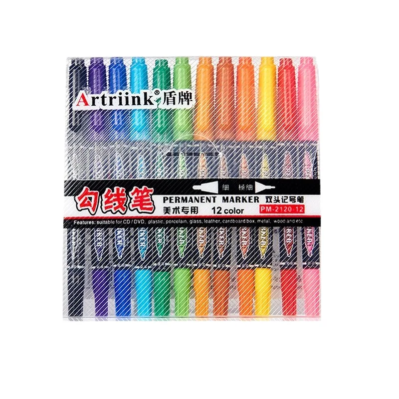 

Набор перманентных маркеров с двумя наконечниками, 12 цветов, быстросохнущие и водостойкие, художественные маркеры для художников, для рисования, маркировки, учебных принадлежностей