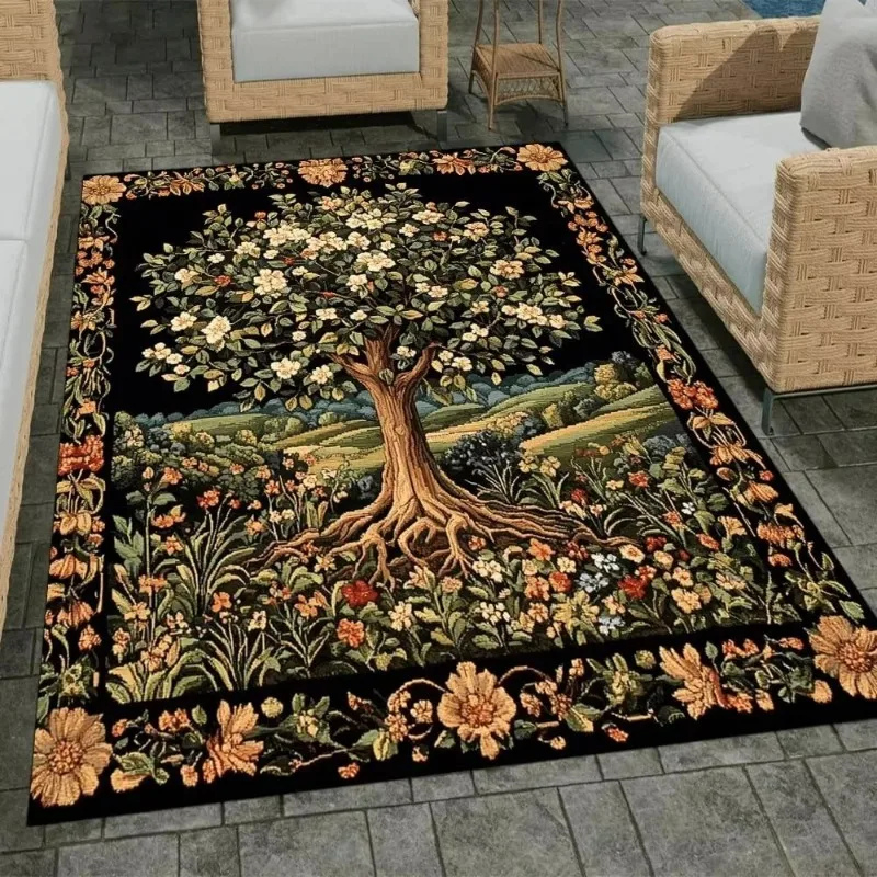 Tree of Life Art Print Rug for Living Room Bedroom Flannel Floor Mat with Vintage Celtic Tree Graphic Nature Pattern Design