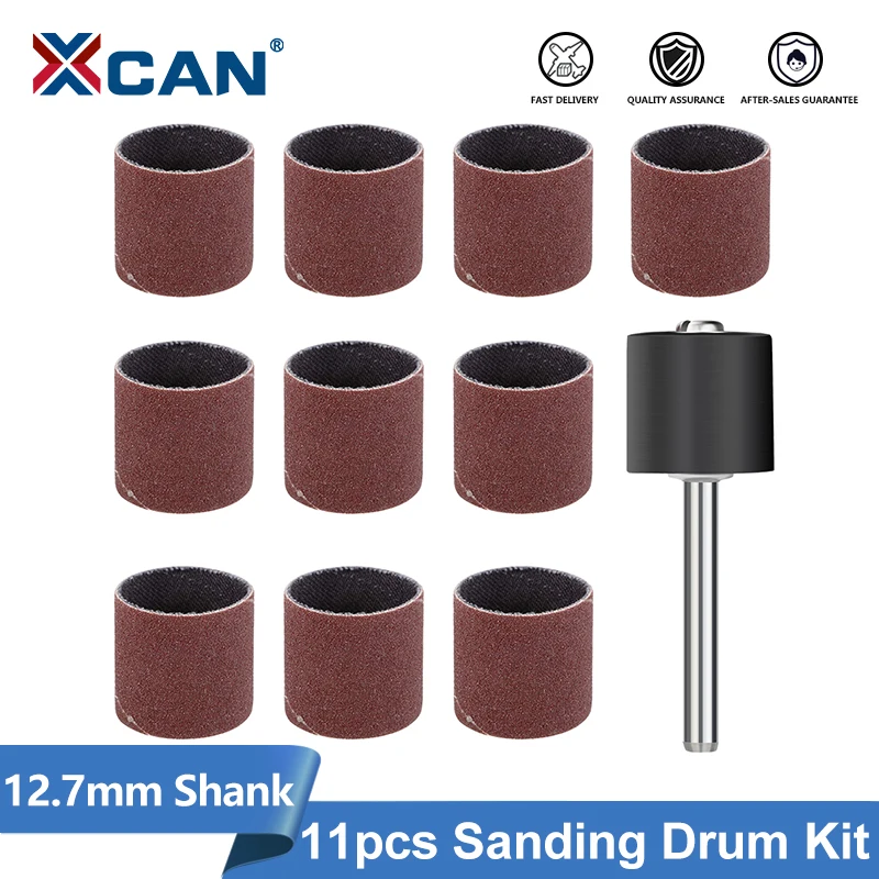 XCAN 12.7mm Sanding Drum Kit 11pcs 100 Grit Sanding Bands For Dremel Tools Rotary Accessories Abrasive Tools