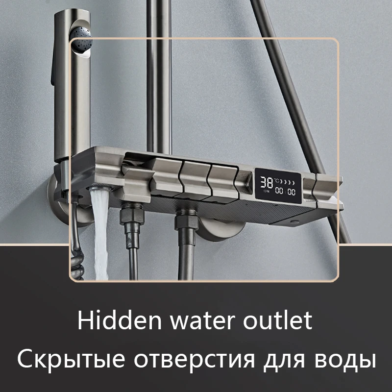 Imagem -04 - Top White Piano Shower Conjunto Banheiro Matte Gray Shower System Latão Banheira Torneira do Chuveiro Way Hot And Cold Digital Shower Set