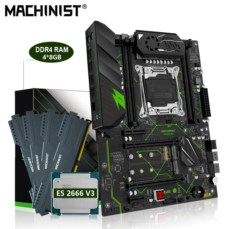 Go! MACHINIST MR9A PRO Motherboard Kit With Xeon E5 2666 V3 CPU 32GB(4*8G) DDR4 ECC RAM LGA 2011-3 Set Combo USB 3.0 NVME M.2