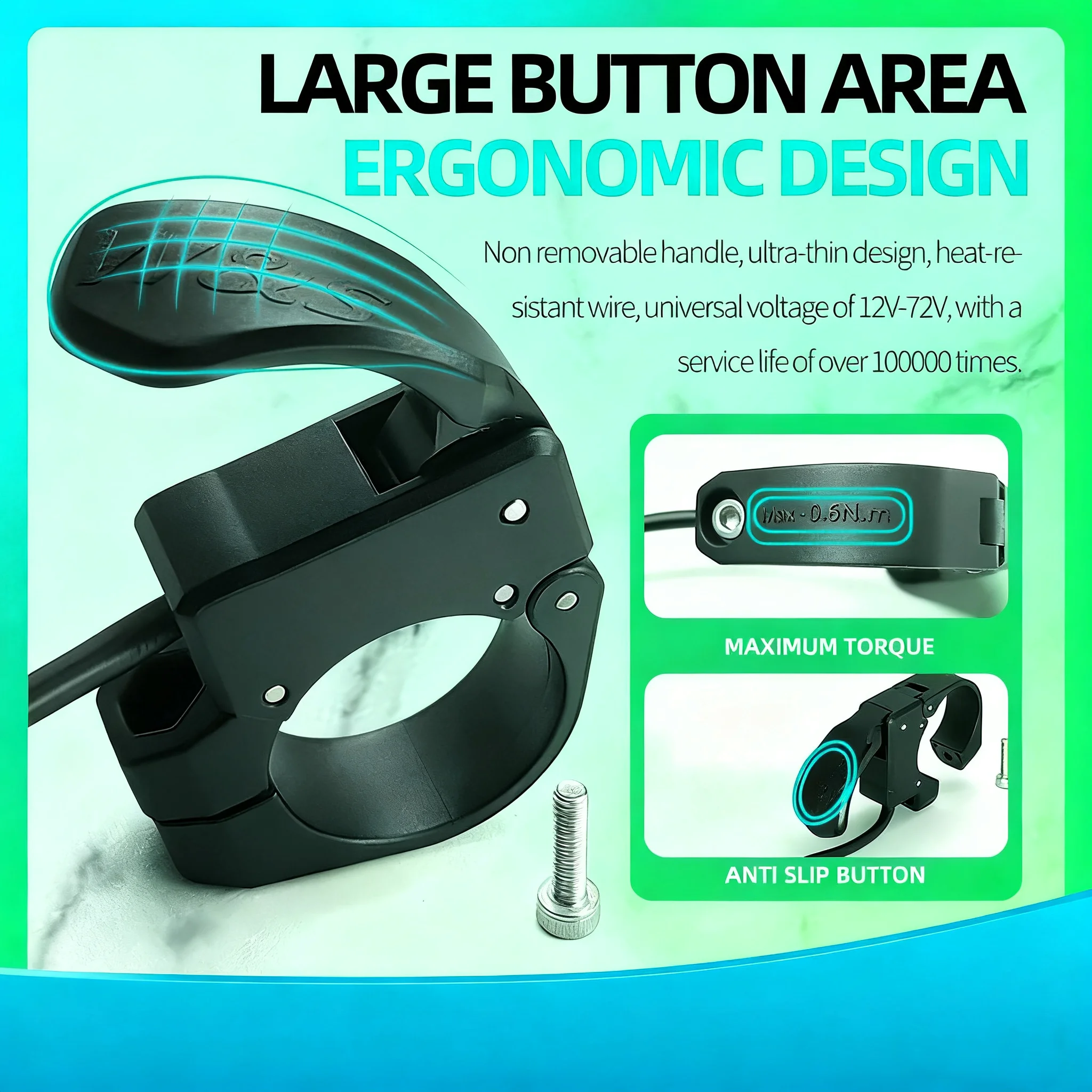 Mini acelerador de pulgar 107X, acelerador de dedo derecho/izquierdo, acelerador de liberación rápida para bicicleta eléctrica de 24V-72V