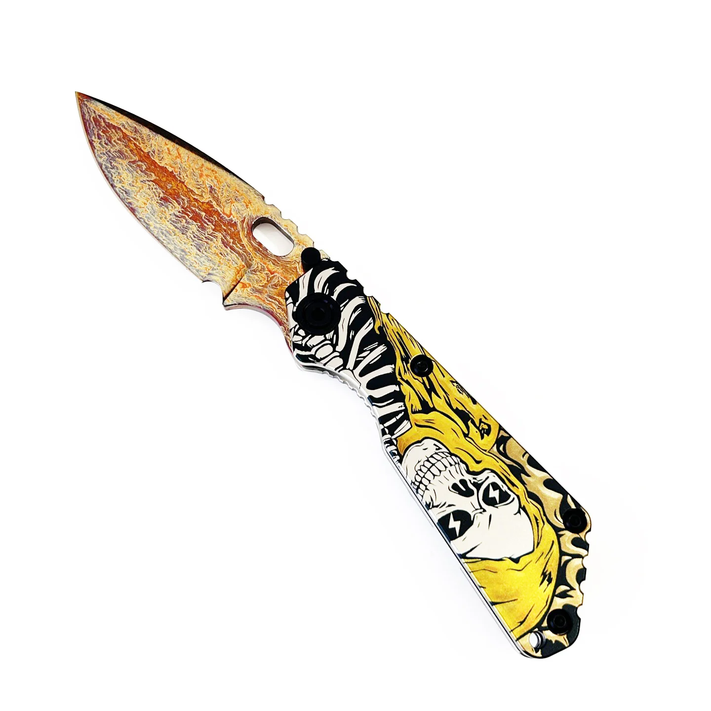 Folding Pocket Knife D2 Steel Golden Thunder Pattern Titanium Handle EDC Outdoor Camping Cutting Tool