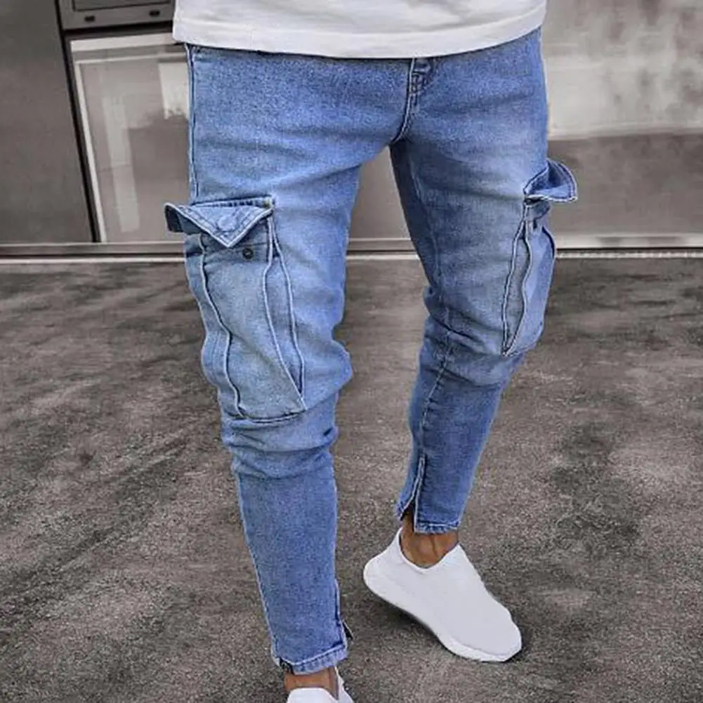 Biker Men Jeans Pants Cotton Denim Trousers Multi Pocket Cargo Pants Pencil Pants Side Pockets Cargo Pants pantalones hombre