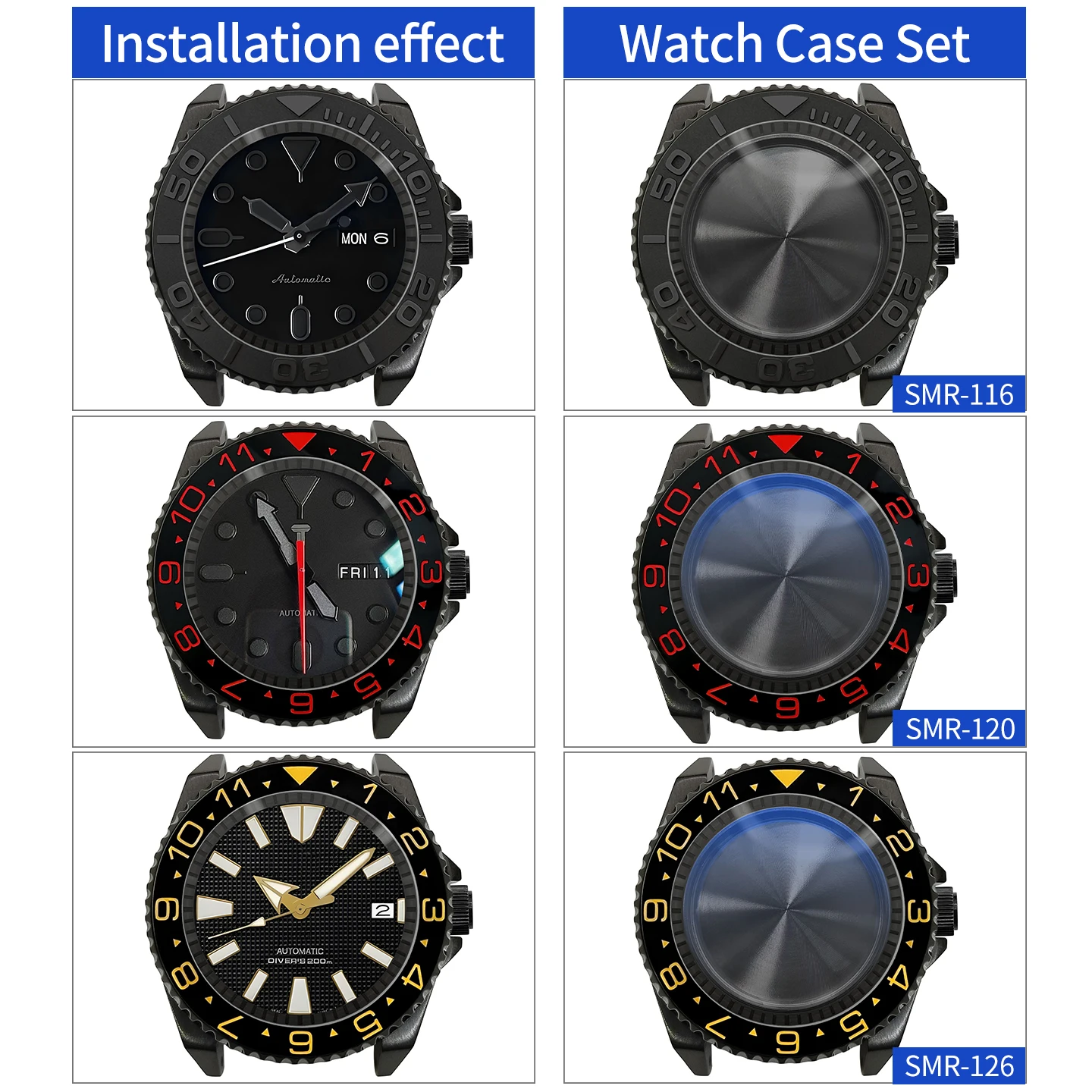 Samurai glänzendes schwarzes Edelstahl-Uhrengehäuse SKX MOD NH35 NH34 mit 3'O-Uhrkrone, Saphirglas, individuelles Zubehör – Detail 3