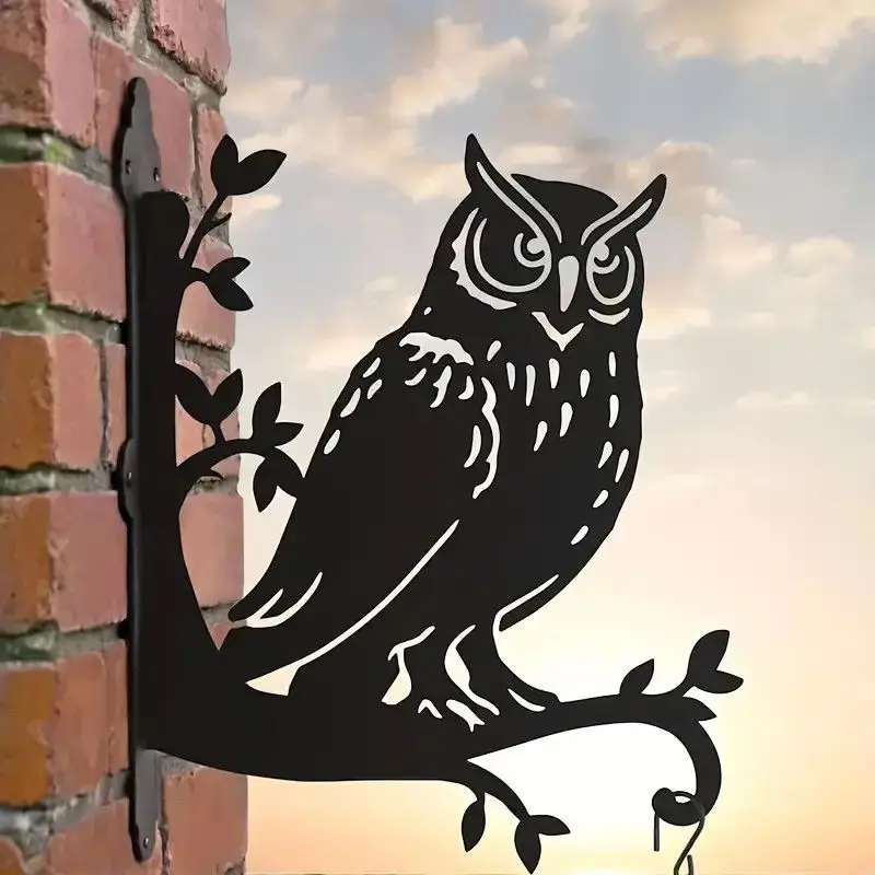Owl Silhouette Metal Hanging Bracket, Painted Iron Wall Mount Hook for Flower Basket Lantern & Bird Feeder, Outdoor Garden Decor