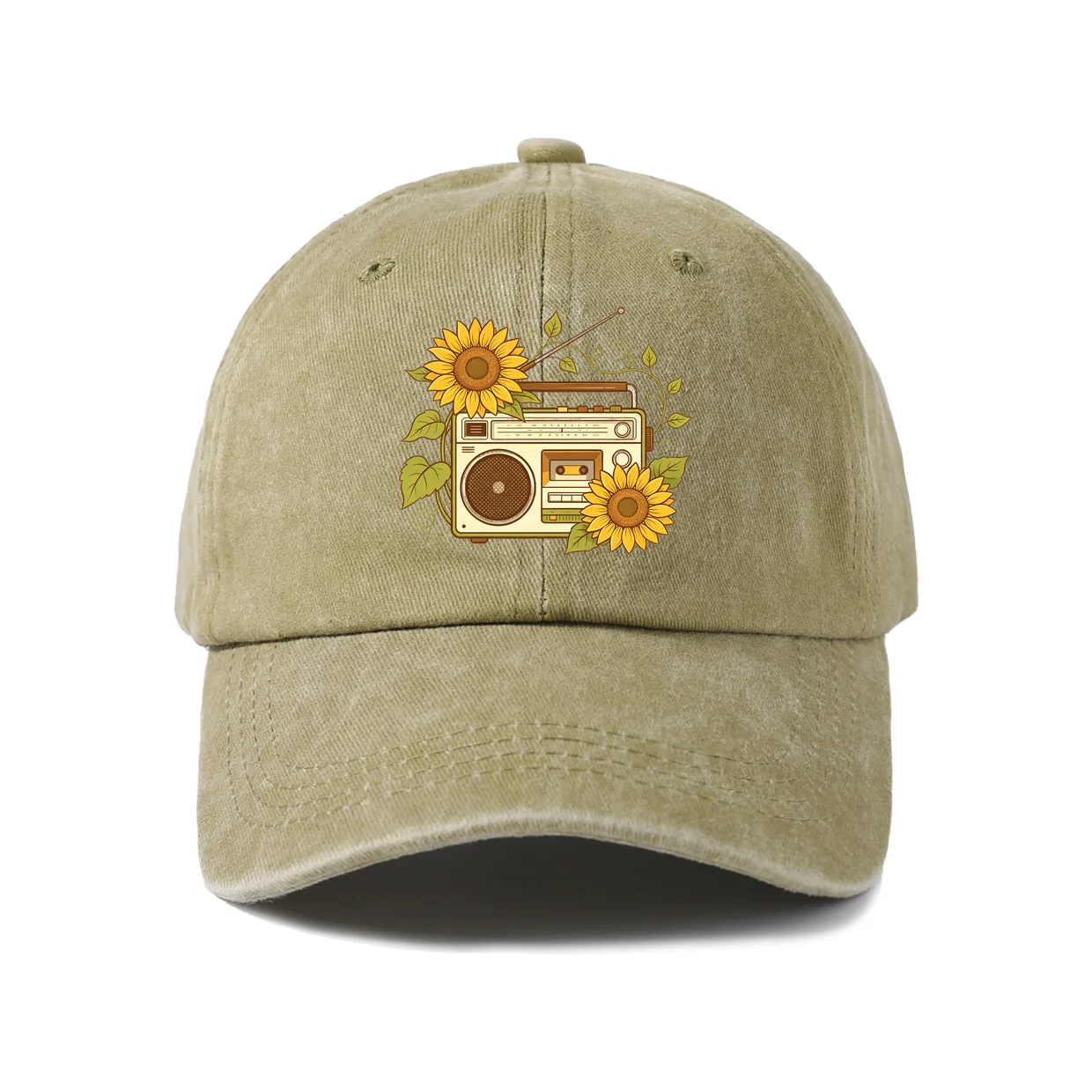 Sunflower Radio Graphic Baseball Cap, Vintage Washed Adjustable Unisex Dad Hat, Everyday Gift
