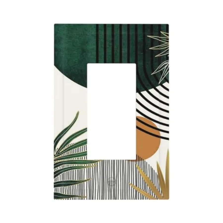 Green Mid Century Boho Abstract Art Sun Decorative Single Decorator/Gfci Device Wall Plate Tropical Summer Bohemian Arch Palm E