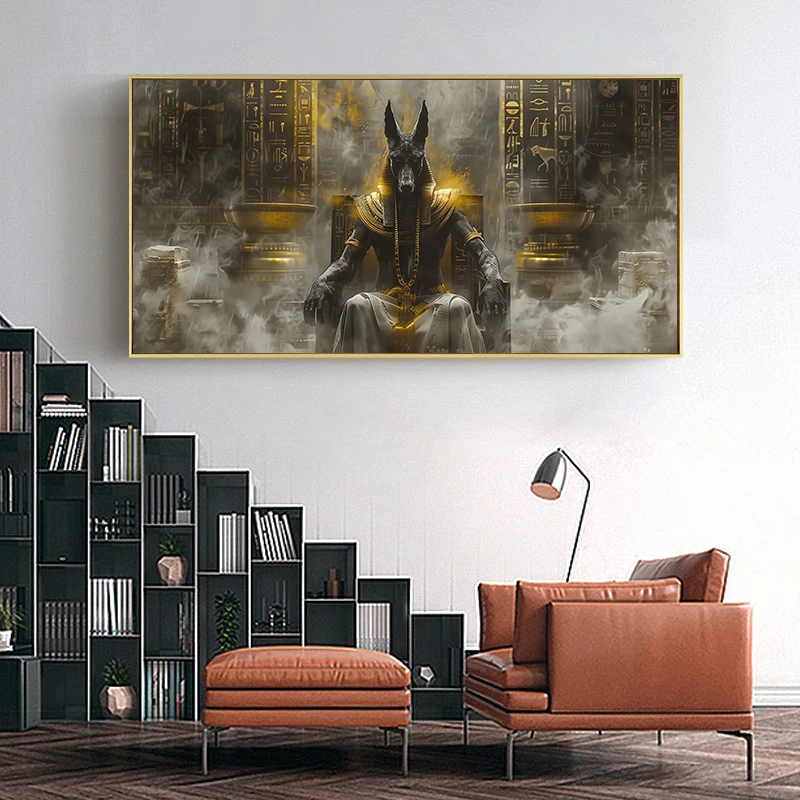 Large Frameless Canvas Wall Art,The God Anubis Portrait Canvas Art Posters and Prints Egyptian God Modern Paintings on The Wall