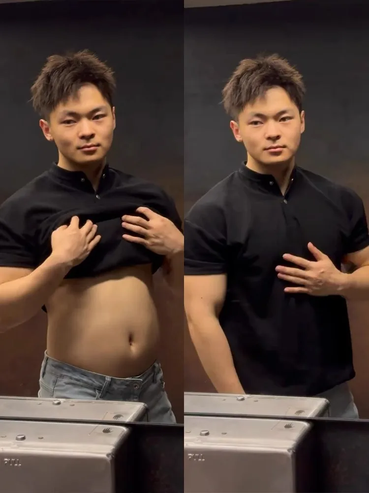 

Slim Fit ort Sve T-irt for Men Henry Collar American Sle Summer Heavy Du Cuffed Sve irt Youth Faion