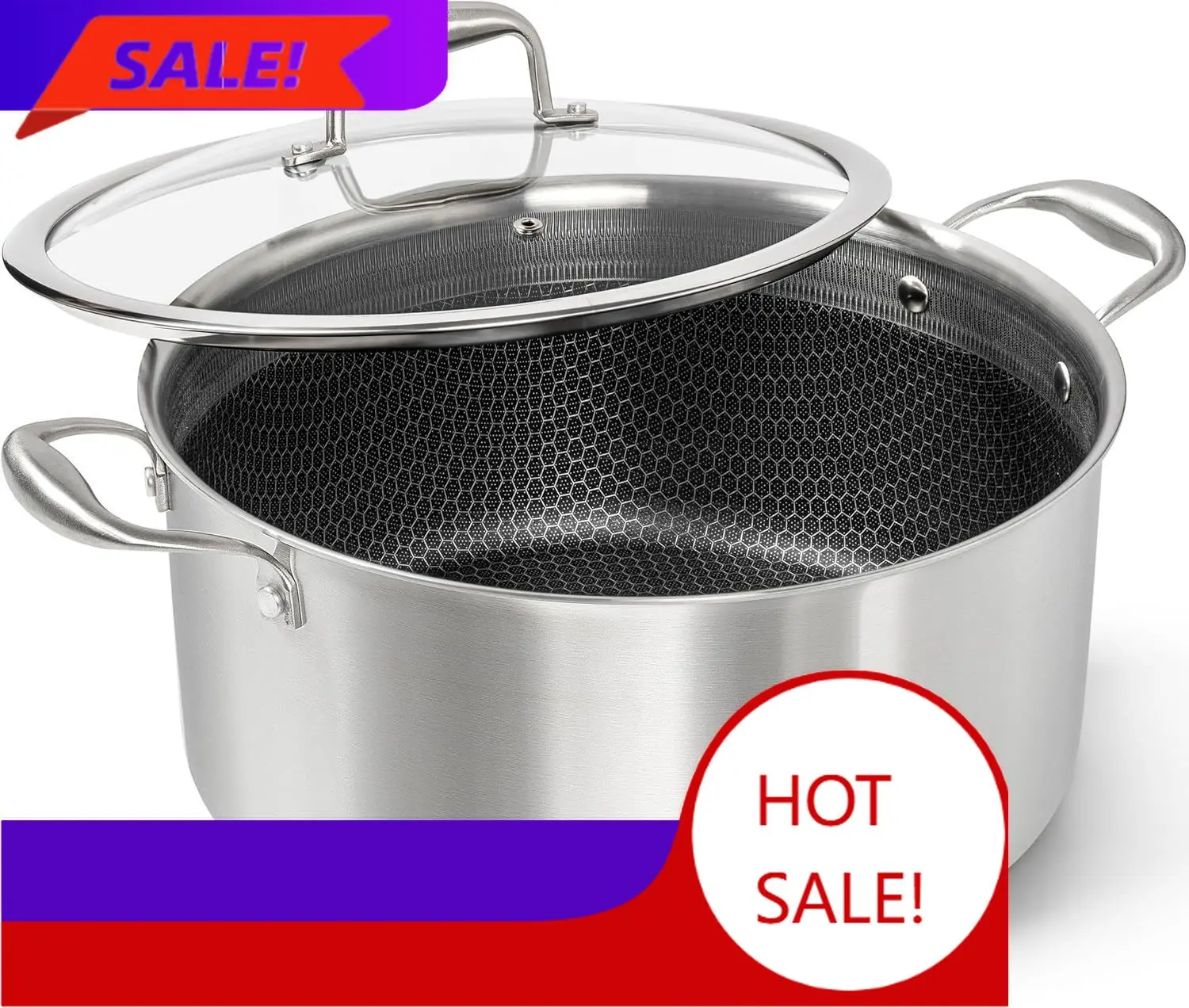 

BestsellerTri-ply Stainless Steel Stock Pot, Heavy Duty Stockpot with Lid, Nonstick Cooking Pot with Honeycomb Interior, Inducti