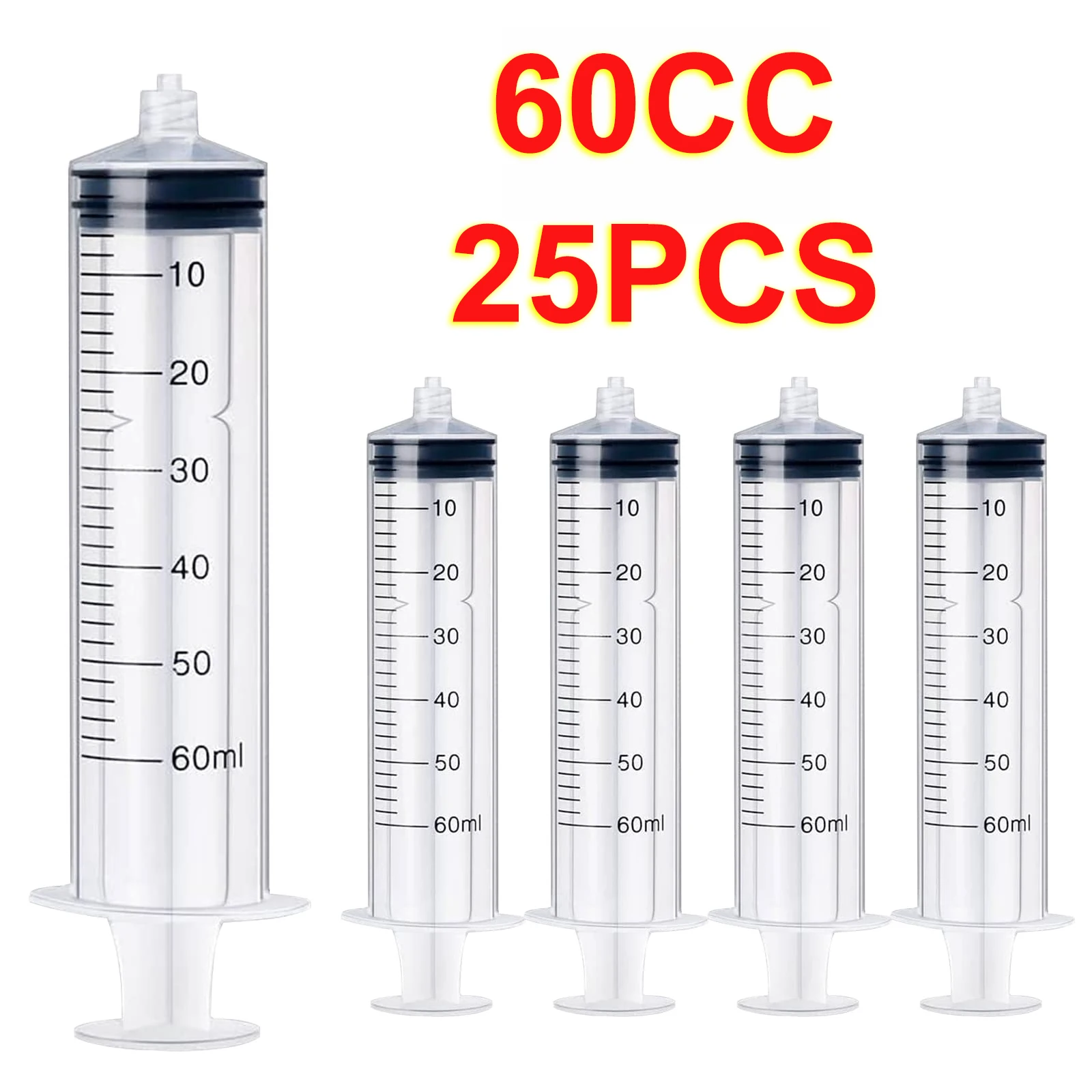 25Pcs 60ml 루어 잠금 주사기 바늘 없음 주입 도구 멸균 개별 포장은 동물 먹이, 접착제 분배에 적용됩니다.