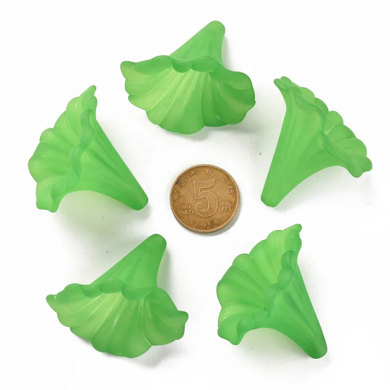 10pc Transparent Acrylic Beads Calla Lily Frosted Dark Sea Green 40.5x33x35mm Hole: 1.8mm