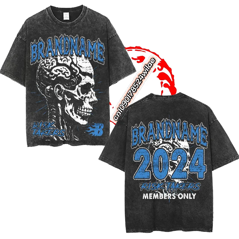 

American Retro Washed and Old Y2K Short-sleeved Men Fashion Hip-hop Summer Loose T-shirt Women Oversized Street 100% Cotton Top