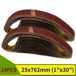 24PCS 762*25mm Abrasive Sanding Belt Kit,4 Each of 60/80/120/150/240/400 Grits Aluminum Abrasive Bands for Wood Metal Polishing