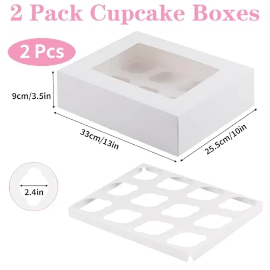 Cupcake Box for bakery use, white cardboard, auto-pop up feature, disposable and bulk pack, 2 pcs