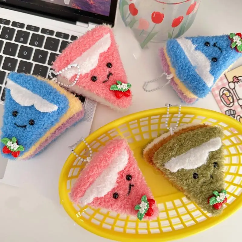 【السلام】رسوم متحركة محاكاة سلسلة مفاتيح ساندويتش القطيفة الإبداعية دمية على ظهره قلادة سحر مفتاح معلق اكسسوارات الديكور هدية