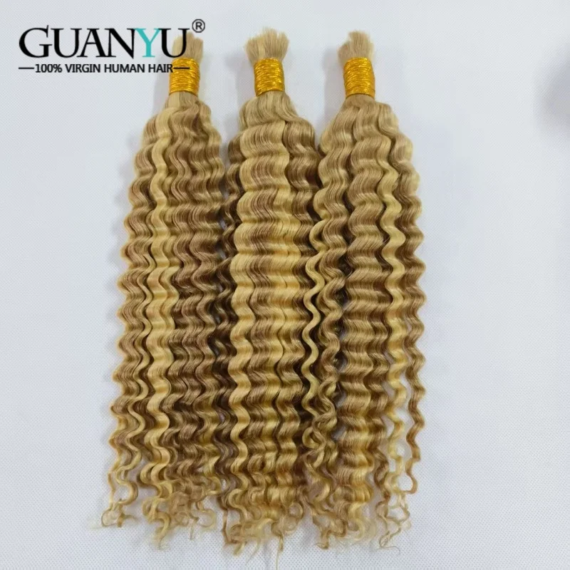 10A #27/613 Deep Curly Human Hair Bulk Micro Braiding Hair Weaving No Weft Deep Curly Human Hair Bundles Extensions 10-30inch