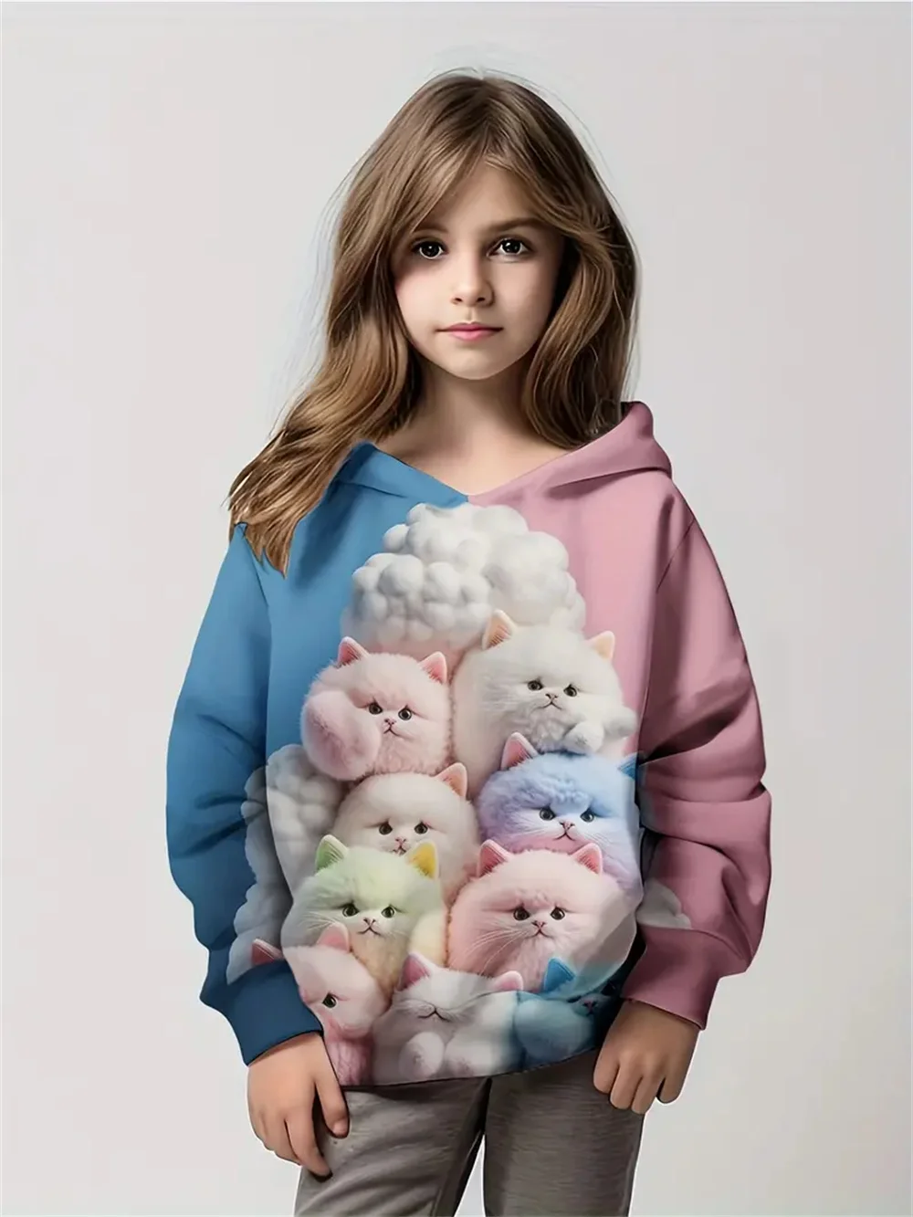 ثلاثية الأبعاد طباعة بنين بنات هوديس Kawaii الحيوان القط بلوزات Harajuku مقنعين البلوز الاطفال المتضخم الأطفال البلوفرات رياضية