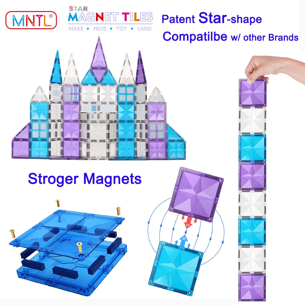 MNTL 120Pcs Magnetic Tiles Building Toys Set STEM Educational Toy Magnet Blocks Stacking Bricks Kids Boy Christmas Birthday Gift