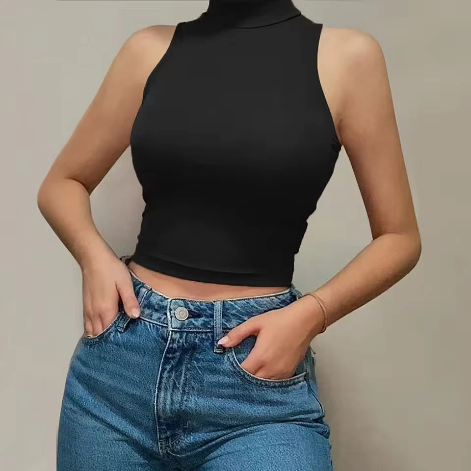 

New In Womens Blouses Tops Plus Size Sleeveless T Shirt Yoga Sports Navelless Half High Neck Vest Elegant Youth Woman Blouses