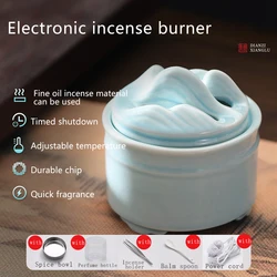 Ceramic electronic incense burner plugged into the household room can adjust the temperature and timing of incense oil