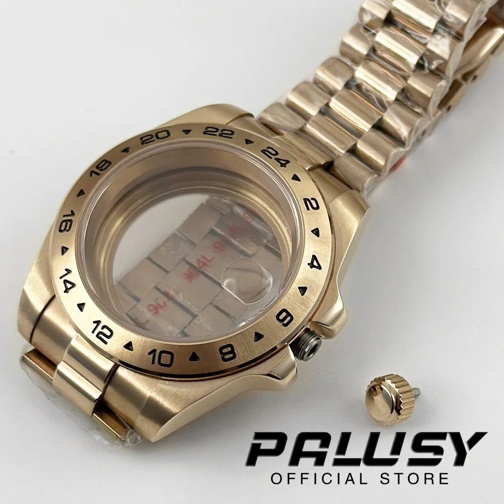 Rose Gold EXP 24 Hour 40MM Fixed Bezel Watch Case Stainless Steel Bracelet Sapphire Glass For NH34 NH35 NH36 ETA2824 Movement