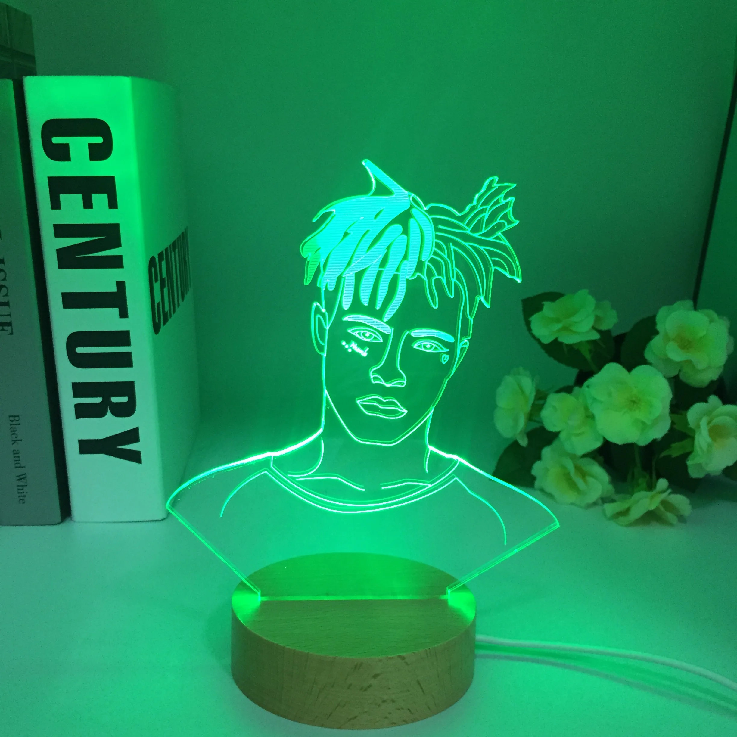 Imagem -03 - American Rapper Cantor Figura de Madeira Luz da Noite Led Cores em Mudança 3d Nightlight o Western Pop Quarto Lâmpada Dropship