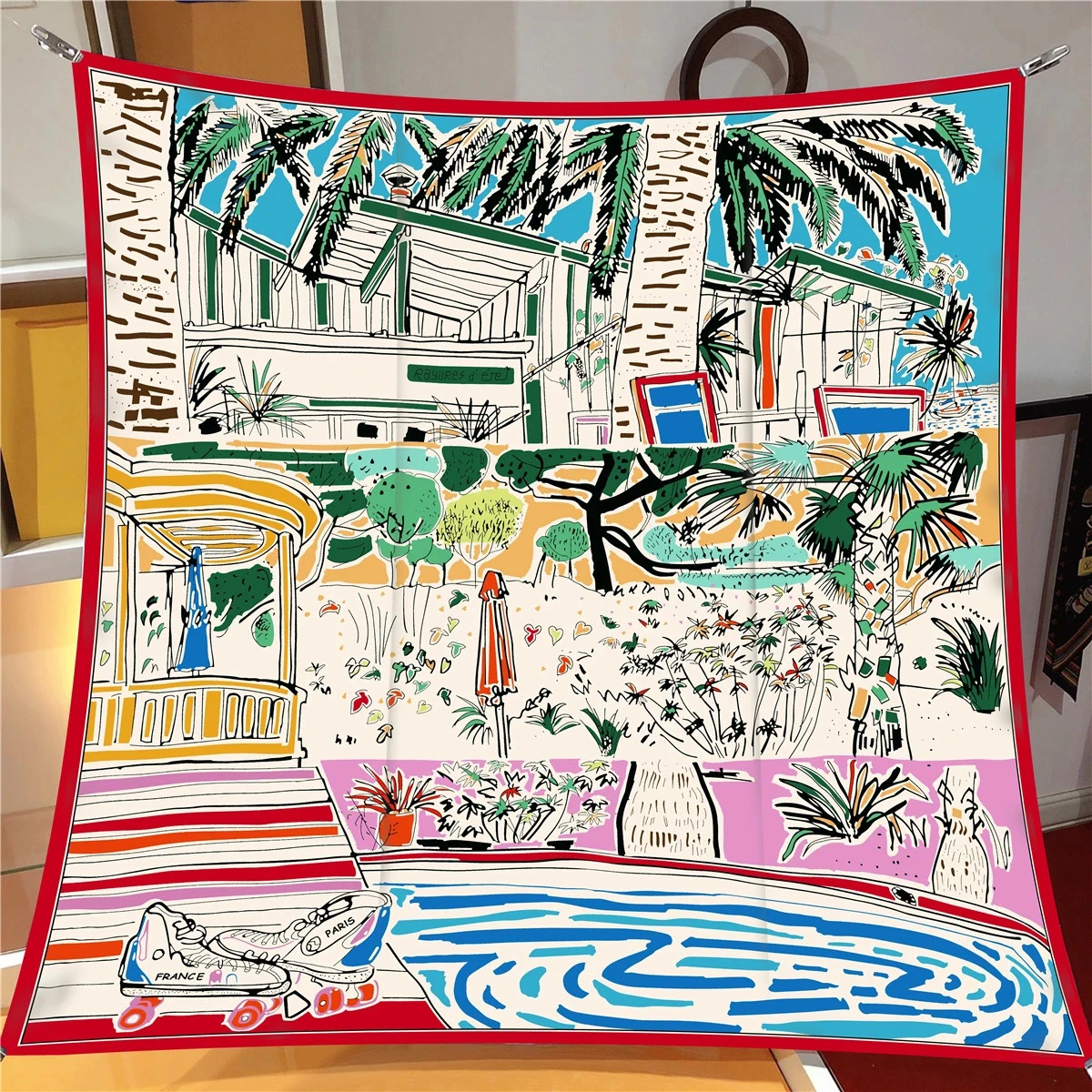 

Новый стильный саржевый шарф 90*90 см, шаль, летний элегантный пляжный шелковый шарф с защитой от солнца, квадратный платок с принтом, шаль