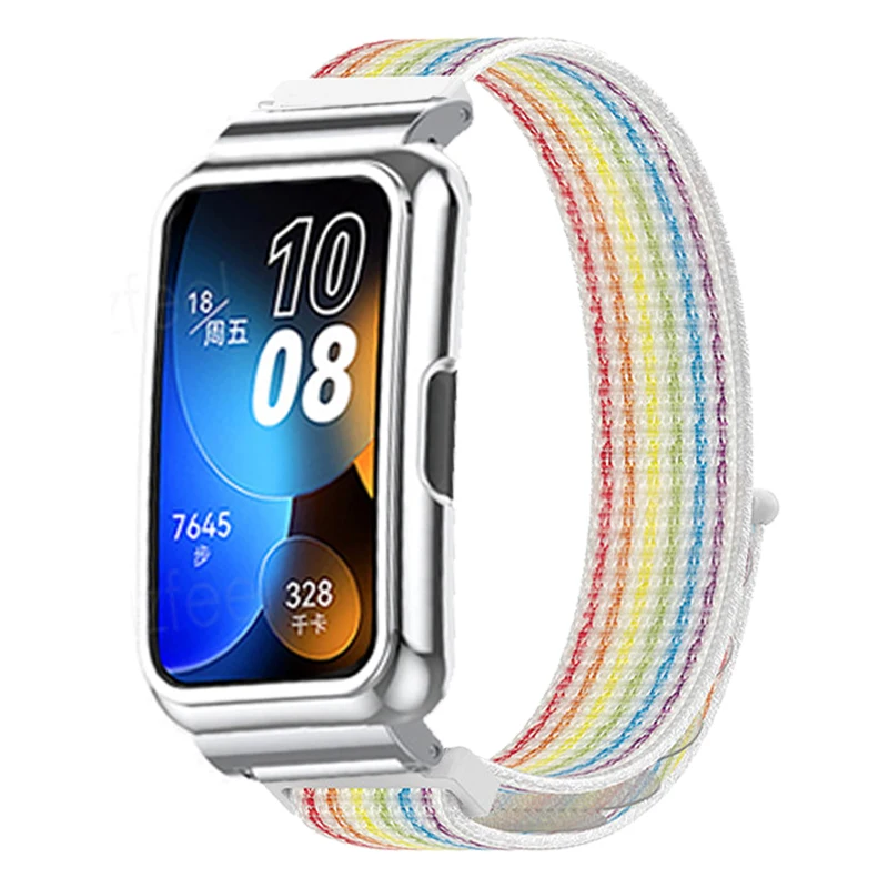 Pulseira de relógio inteligente para huawei banda 8, cinta de nylon + metal caso para honra banda 7 6 6 pro