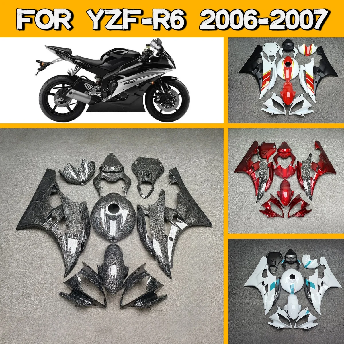 

2006 2007 YZF R6 Carbon Fiber Painted Fairings Bodywork Custom for 06 07 Yamaha YZFR6 ABS Plastic Fairing Kit