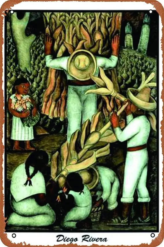 Corn Harvest Diego Rivera Mexico Retro Vintage Metal Tin Sign Wall Decor Retro Metal Signs