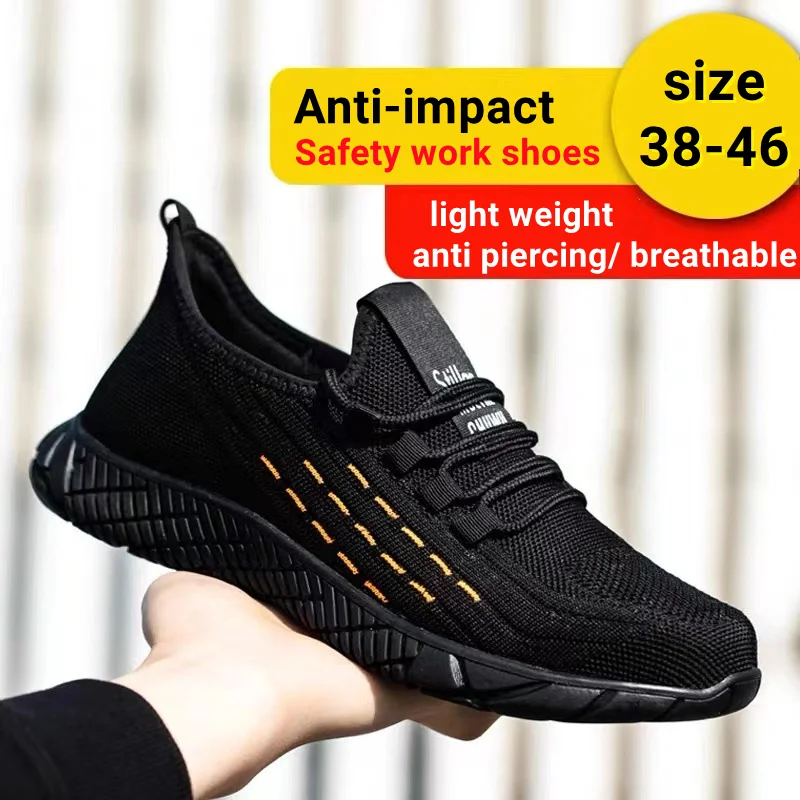 Safety Shoes Anti-Smashing Steel Toe Puncture Proof Insole Work Construction Lightweight Breathable Fabric Men Women Sneakers