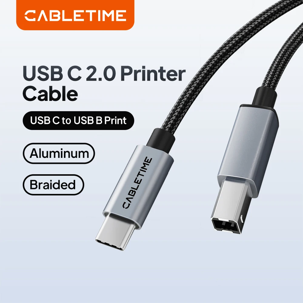 CABLETIME High Speed USB Printer Cable USB B Male to Type C Male 5Gbps USB 2.0 Extension Cable for Canon HP