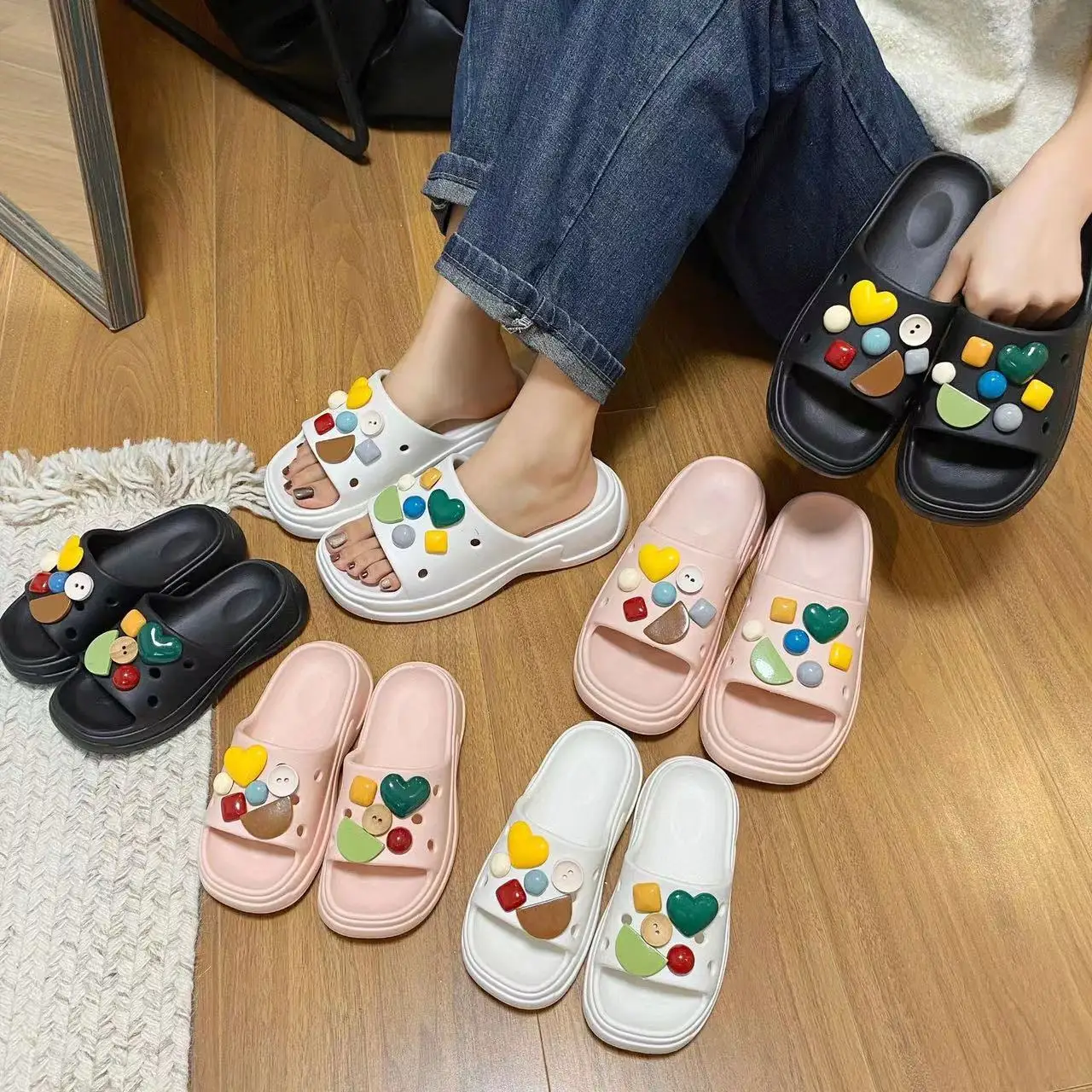 

DIY Colorful Button of all shapes Women Sandals Resin shoe charm Decoration For hole Clog shoe charm Accessories