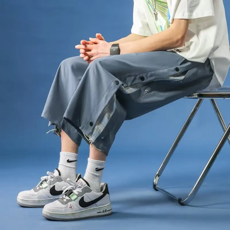 

Мужские брюки больших размеров, прямые, на пуговицах, тонкие, для работы, повседневные, летние, модные, свободного кроя, 7/8 длины