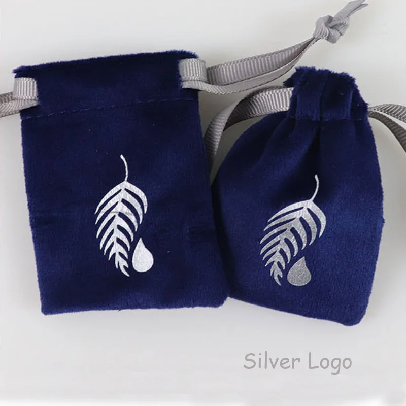 Navy Velvet Gift Bags 5x7cm 7x9cm 8x10cm 9x12cm Custom Logo Pouch For Jewelry Dust Sack